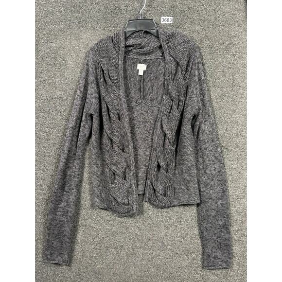 Converse All Star Gray Black Marl Open-Front Cable Knit Cardigan Sweater Size M - Picture 1 of 7
